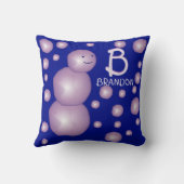 Initiaal Monogram Naam Paars Snowman 3D Balls Stip Kussen (Achterkant)