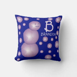 Initiaal Monogram Naam Paars Snowman 3D Balls Stip Kussen