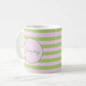 Initiaal Monogram & Naam Pastel Roze Groen Gestree Koffiemok (Voorkant links)