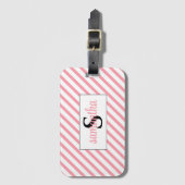 Initiaal Monogram Naam Roze en Wit Bagagelabel (Voorkant (verticaal))