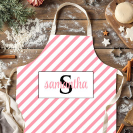 Initiaal Monogram Naam Roze en Wit Schort