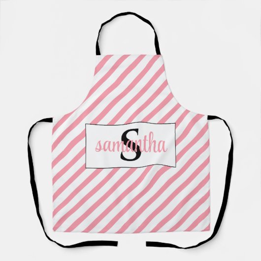 Initiaal Monogram Naam Roze en Wit Schort (Voorkant)