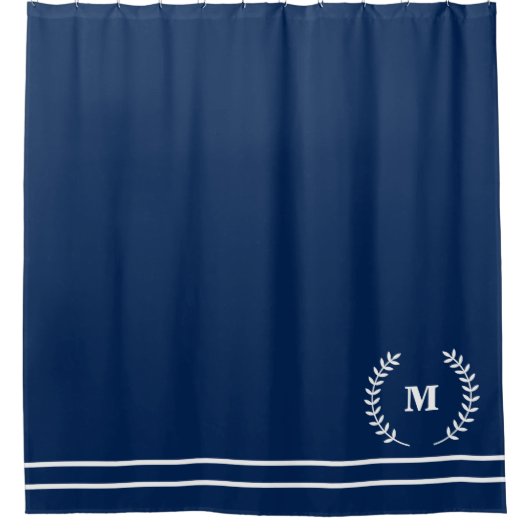Initiaal Monogram Navy Blue Modern Minimalist Douchegordijn (Voorkant)