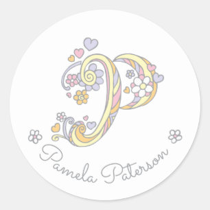Initiaal monogram P aangepaste naam stickers met i