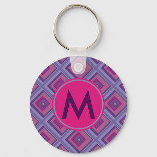 Initiaal Monogram Paarse roze meisje diamantcontro Sleutelhanger