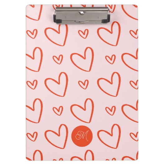 initiaal Monogram Preppy Heart Doodles - Roze & Ro Klembord (Voorkant)