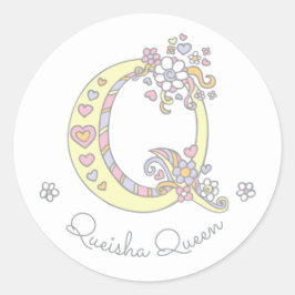 Initiaal monogram Q aangepaste naam stickers met i