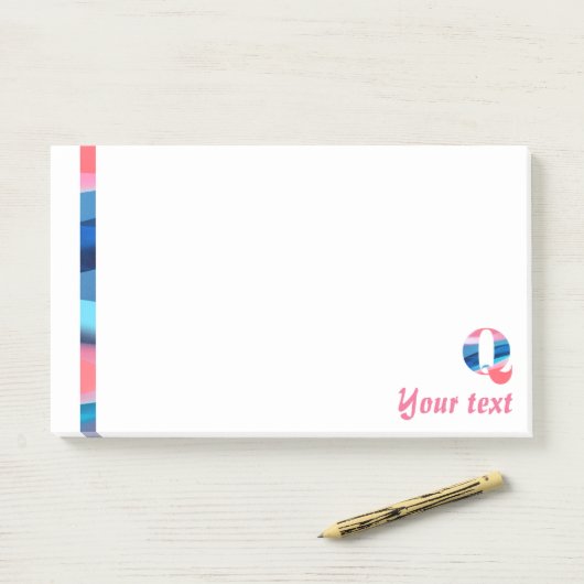 Initiaal monogram Q koraal blauw verloop Opmerking Post-it® Notes (Op bureau)
