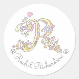 Initiaal monogram R aangepaste naam id name sticke Ronde Sticker