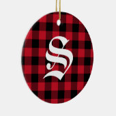 Initiaal Monogram Rood Zwart Buffel Check Plak Keramisch Ornament (Rechts)