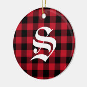 Initiaal Monogram Rood Zwart Buffel Check Plak Keramisch Ornament (Links)