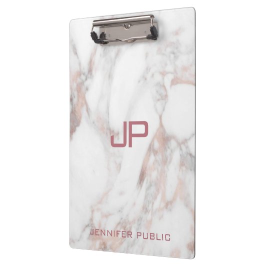 Initiaal Monogram Roos Gold White Marble Sjabloon Klembord (Links)