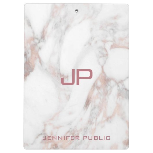 Initiaal Monogram Roos Gold White Marble Sjabloon Klembord (Achterkant)