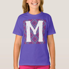 Initiaal Monogram roze Paarse diamantpatroon Asym T-shirt