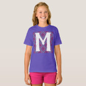Initiaal Monogram roze Paarse diamantpatroon Asym T-shirt (Voorkant volledig)
