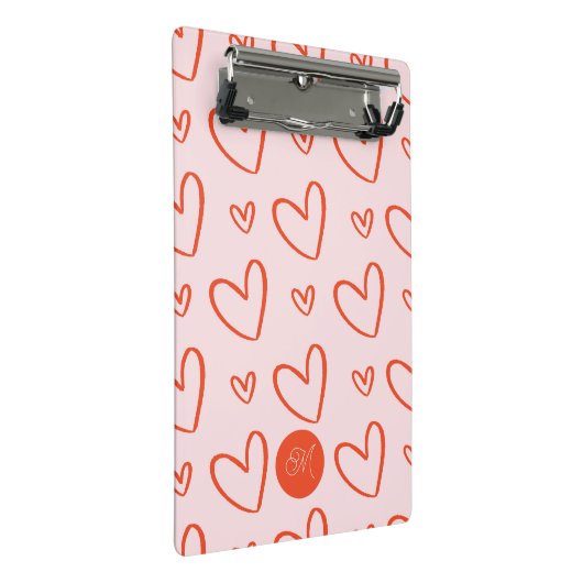 Initiaal monogram - roze & rode harten mini klembord (Schuin)