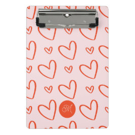 Initiaal monogram - roze & rode harten mini klembord