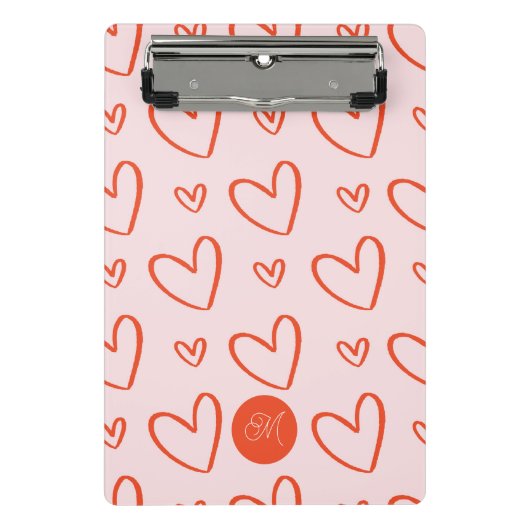 Initiaal monogram - roze & rode harten mini klembord (Voorkant)