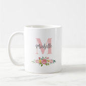 Initiaal Monogram Script Name Waterverf Flowers Koffiemok (Links)