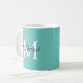 Initiaal Monogram Sjabloon Blauwgroen White Trendy Koffiemok (Voorkant links)