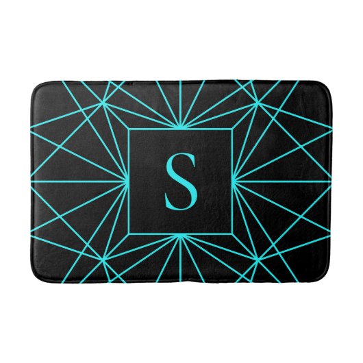 Initiaal monogram | Turquoise geometrisch ontwerp Badmat (Voorkant)