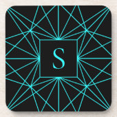 Initiaal monogram | Turquoise geometrisch ontwerp Bier Onderzetter (Voorkant)