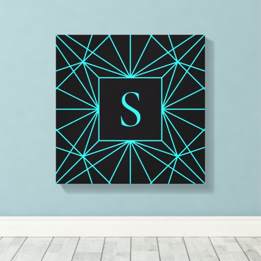 Initiaal monogram | Turquoise geometrisch ontwerp Canvas Afdruk (Insitu (Houten vloer))
