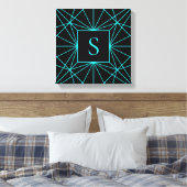 Initiaal monogram | Turquoise geometrisch ontwerp Canvas Afdruk (Insitu (Slaapkamer))