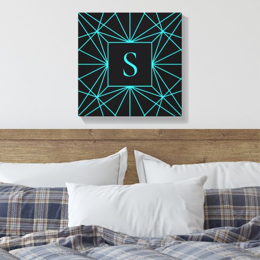 Initiaal monogram | Turquoise geometrisch ontwerp Canvas Afdruk (Insitu (Slaapkamer))