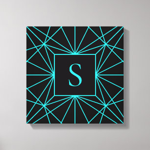 Initiaal monogram   Turquoise geometrisch ontwerp Canvas Afdruk