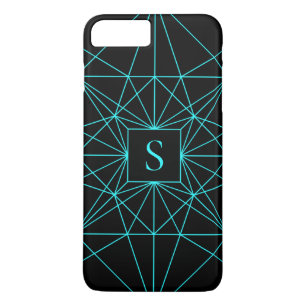 Initiaal monogram   Turquoise geometrisch ontwerp iPhone 8/7 Plus Hoesje