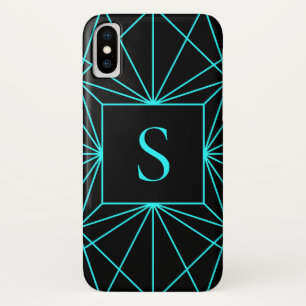 Initiaal monogram   Turquoise geometrisch ontwerp Case-Mate iPhone Case