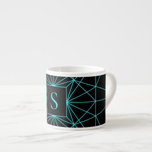 Initiaal monogram | Turquoise geometrisch ontwerp Espresso Kop (Voorkant rechts)