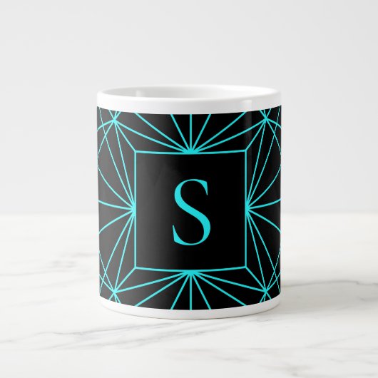 Initiaal monogram | Turquoise geometrisch ontwerp Grote Koffiekop (Voorkant)