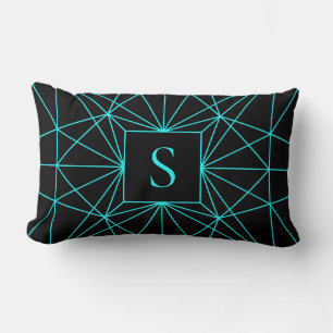 Initiaal monogram   Turquoise geometrisch ontwerp Kussen