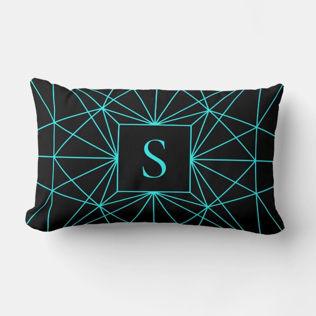 Initiaal monogram | Turquoise geometrisch ontwerp Kussen (Voorkant)