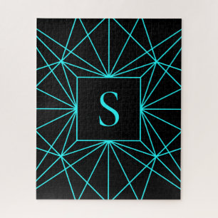 Initiaal monogram   Turquoise geometrisch ontwerp Legpuzzel