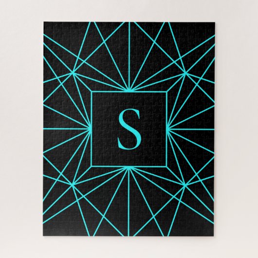 Initiaal monogram | Turquoise geometrisch ontwerp Legpuzzel (Verticaal)