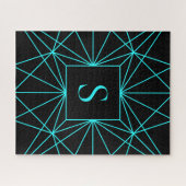 Initiaal monogram | Turquoise geometrisch ontwerp Legpuzzel (Horizontaal)
