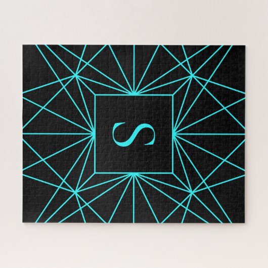 Initiaal monogram | Turquoise geometrisch ontwerp Legpuzzel (Horizontaal)