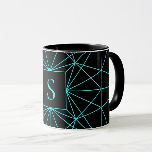 Initiaal monogram | Turquoise geometrisch ontwerp Mok (Voorkant rechts)