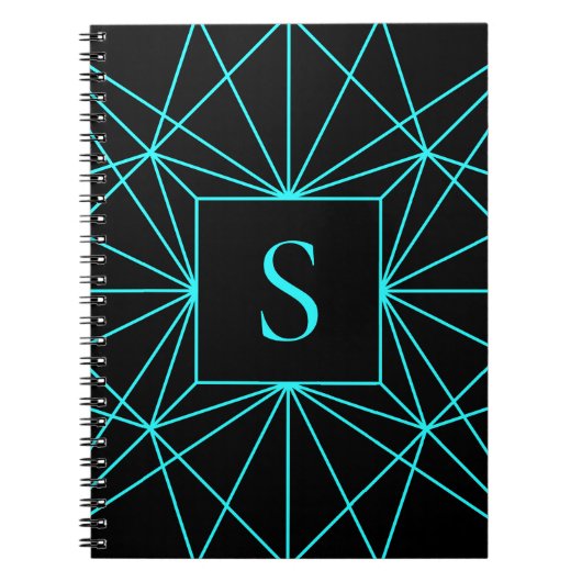 Initiaal monogram | Turquoise geometrisch ontwerp Notitieboek (Voorkant)