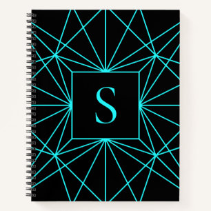Initiaal monogram   Turquoise geometrisch ontwerp Notitieboek