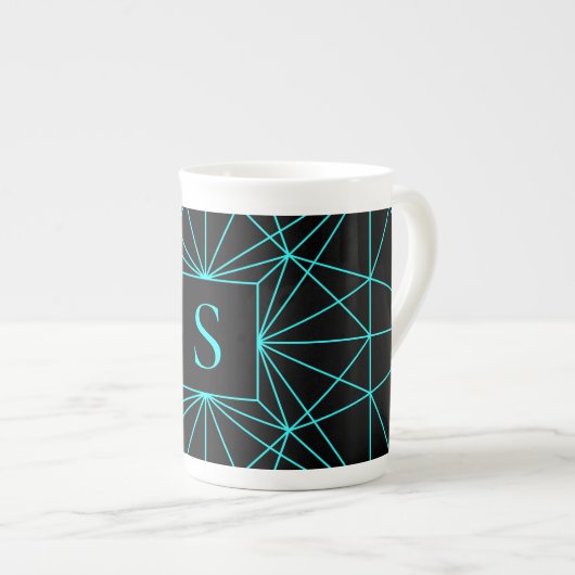 Initiaal monogram | Turquoise geometrisch ontwerp Porselein Kop (Voorkant rechts)