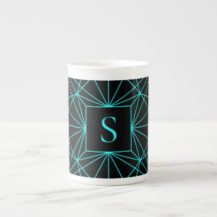 Initiaal monogram   Turquoise geometrisch ontwerp Porselein Kop