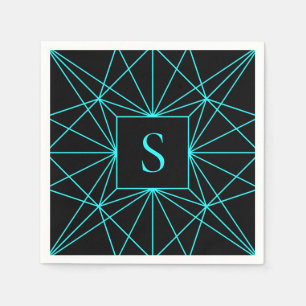 Initiaal monogram   Turquoise geometrisch ontwerp Servet
