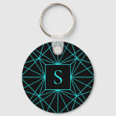 Initiaal monogram | Turquoise geometrisch ontwerp Sleutelhanger (Voorkant)