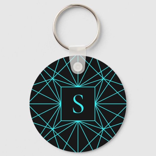 Initiaal monogram | Turquoise geometrisch ontwerp Sleutelhanger (Voorkant)