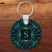 Initiaal monogram | Turquoise geometrisch ontwerp Sleutelhanger (Voorkant)