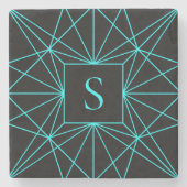 Initiaal monogram | Turquoise geometrisch ontwerp Stenen Onderzetter (Voorkant)